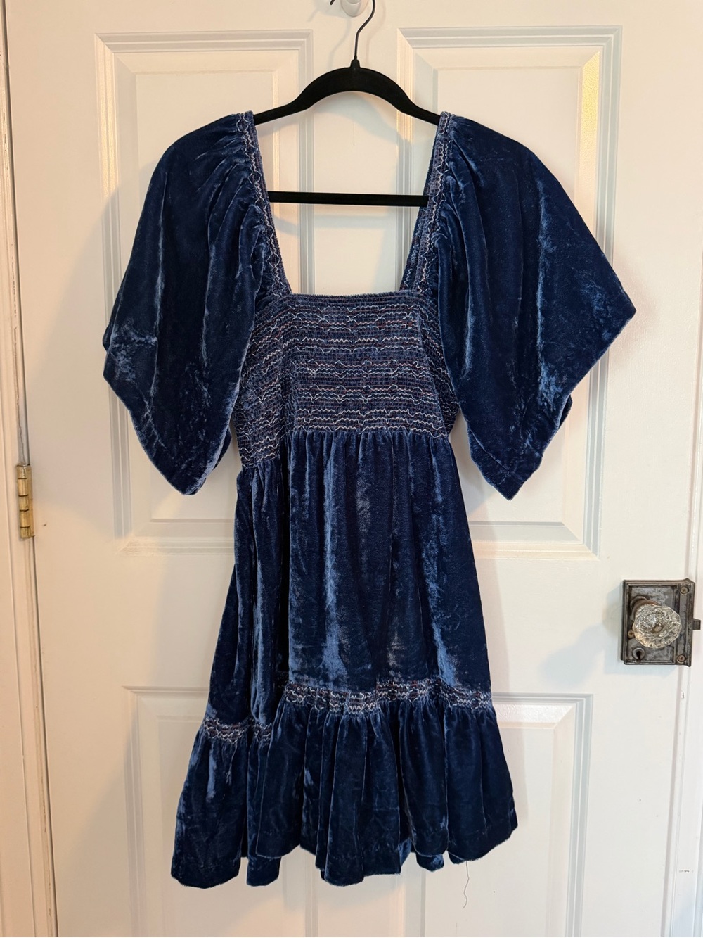 Free People Easy To Love - Crushed Velvet Smocked Dress with Tie back Detail